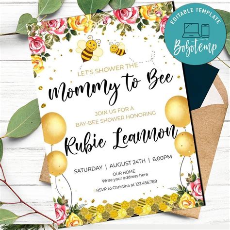 Mommy To Bee Gender Neutral Baby Shower Invitation Printable Diy