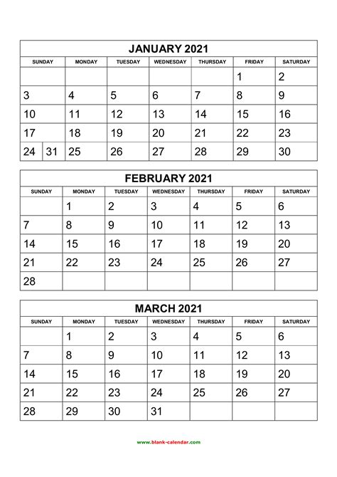 3 Month Printable Calendar Templates 2021 Calendar Template Printable