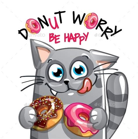 Vector Illustration Of Cartoon Cat With Donuts Gatos De Dibujos