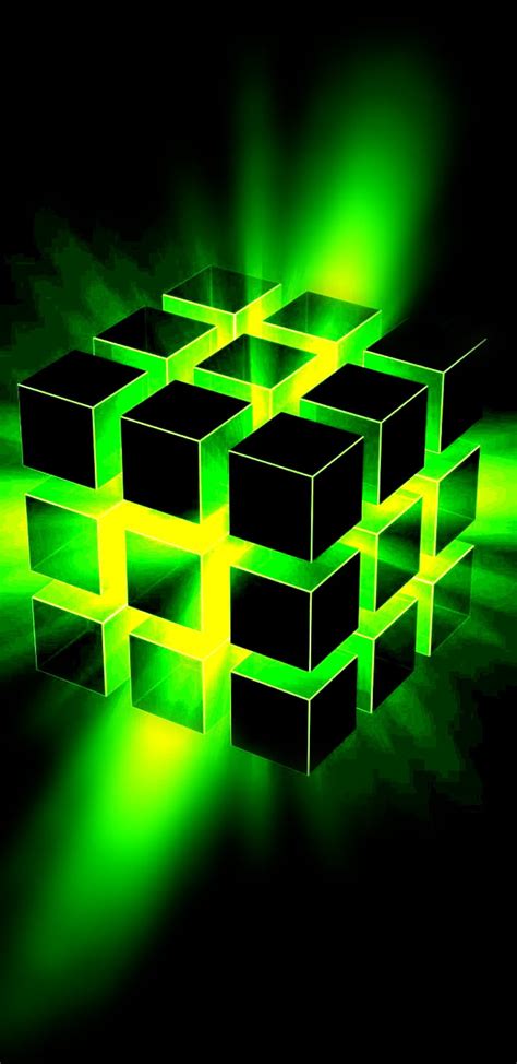 Cubed Black Cube Dark Light Neon Rubix Simple Hd Phone