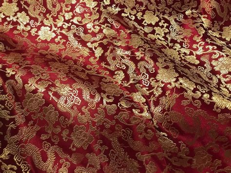 Burgundy Gold Dragon Brocade Fabric 45 Width Sold By The Yard Etsy