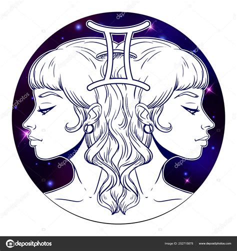 Star Sign Artwork Gemini Zodiac Sign Artwork Beautiful Girl Face