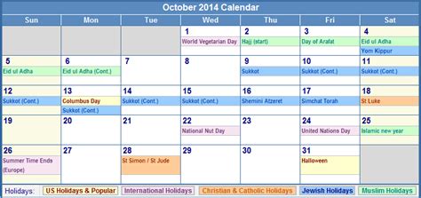 October 2014 Calendar With Holidays As Picture