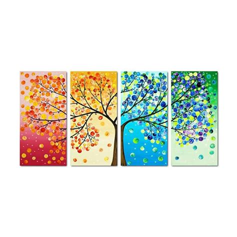 Colorful Tree 4 Pictures Full Round Diamond Painting 80x40cm