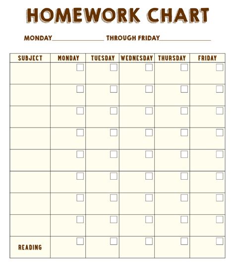 Printable Homework Chart For Teachers Aceessay