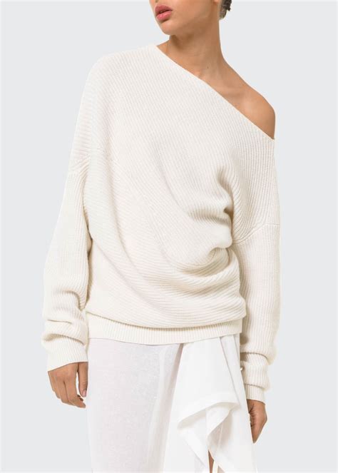 Michael Kors Collection Off Shoulder Cashmere Blend Shaker Sweater