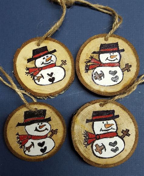 Wooden Snowman Ornaments Etsy