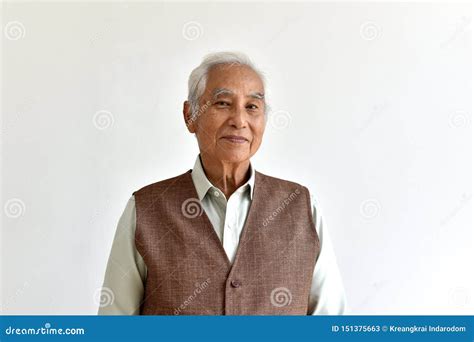 Asian Senior Old Man Confident And Smiling Elderly People On White