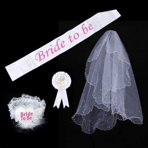 Buy Veewon Bride To Be Set Rosette Badge Sash Garter Veil Hen Night