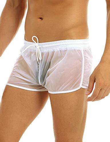 acsuss men s mesh sheer see through boxers shorts drawstring swim trunks underwear white medium