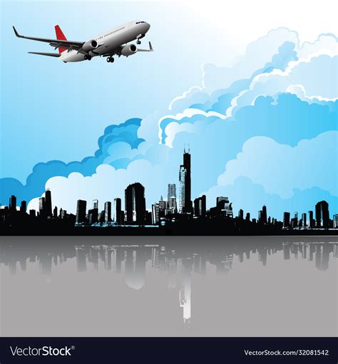 Plane Flying Over City Royalty Free Vector Image