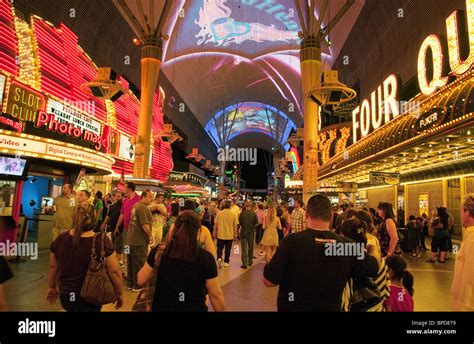 People Enjoying The Las Vegas Nightlife Downtown On Fremont Street Las Vegas Nevada Usa Stock
