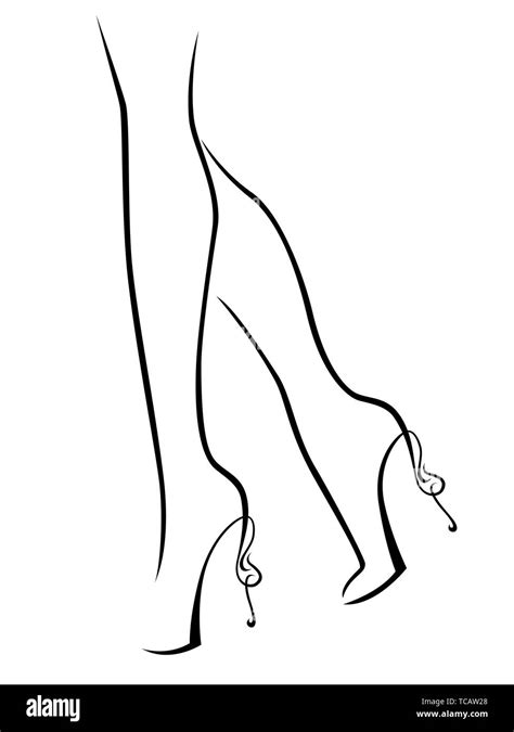 Outline Of Graceful Female Feet In Shoes With Abstract High Heels Black Over White Vector