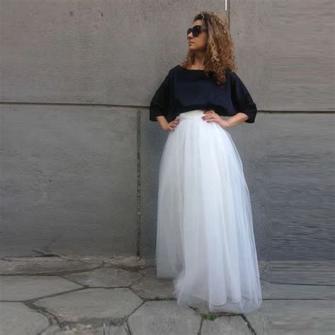 Puffy White Tulle Skirt Satin Zipper Waist A Line Floor Length Long