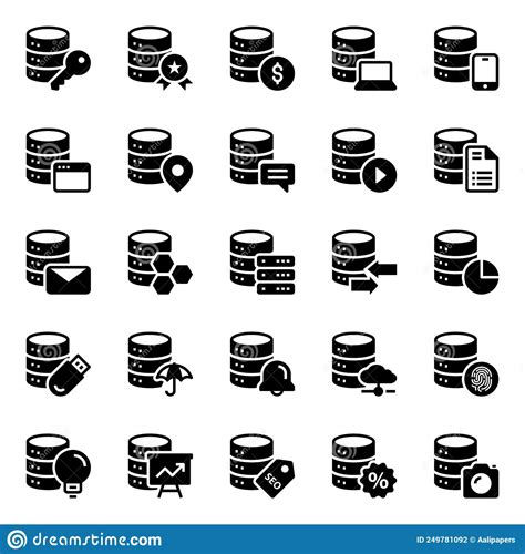 Glyph Icons For Database Server Stock Vector Illustration Of File