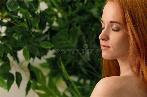 Nude Tender Gentle Red Haired Girl With Closed Eyes Stock Image Image