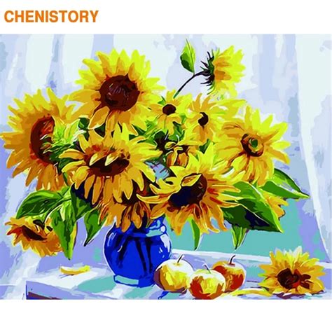 Chenistory Frameless Picture Diy Painting By Numbers Sunflowers Flowers