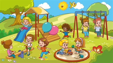 Vector Illustration Of Happy Kids Playing In Playground 24123641 Vector