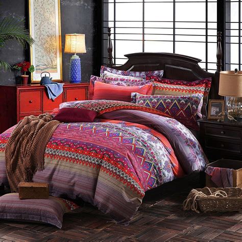 Dodou Boho Style Bedding Set Colorful Stripe Sheet Sets Boho Duvet Cover Set Bohemian Bedding