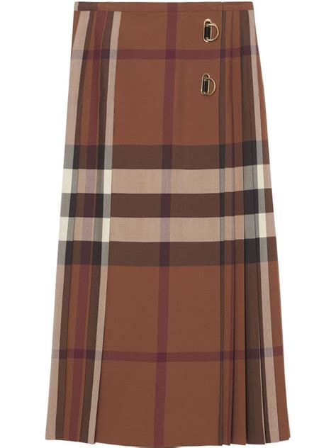 Burberry Pleated Check Print Kilt Skirt Brown Modes