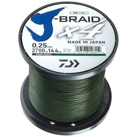 Daiwa Fishing Line J Braid X4 Braided Dark Green 0 25mm 14 4kg