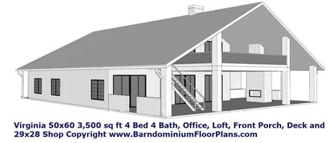 Virginia 3d Front Barndominium 2 Story 6050 4 Bedroom 4 Bath Floor Plan