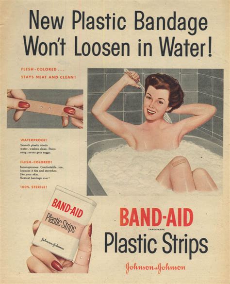 New Band Aid Plastic Strips Won T Loosen In Water Ad 1952 Nude In Tub