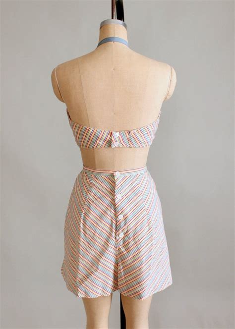 Vintage 1940s Rainbow Striped Two Piece Swimsuit Raleigh Vintage