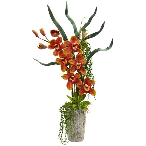 Cymbidium Orchid Artificial Arrangement In Planter 1619 Nearly Natural