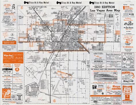 Large Detailed Vintage Las Vegas City Area Map 1960 Las Vegas