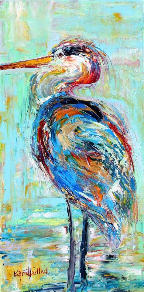Blue Heron Painting Original Oil Abstract Palette Knife