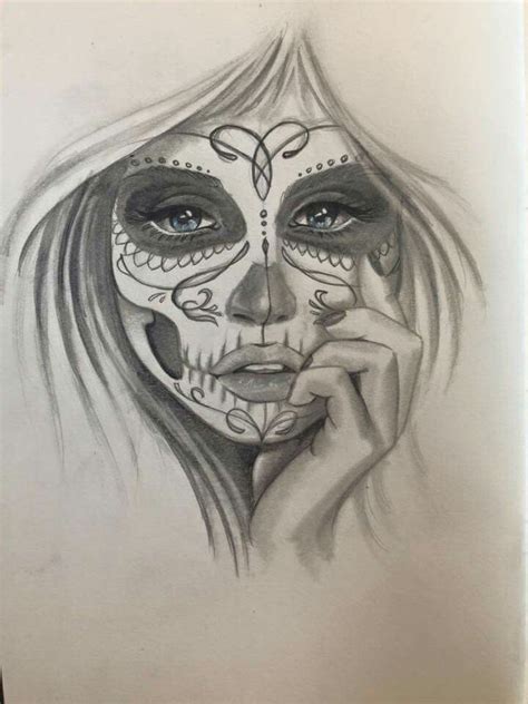 mask face skull girl tattoo sugar skull art drawing skull art drawing