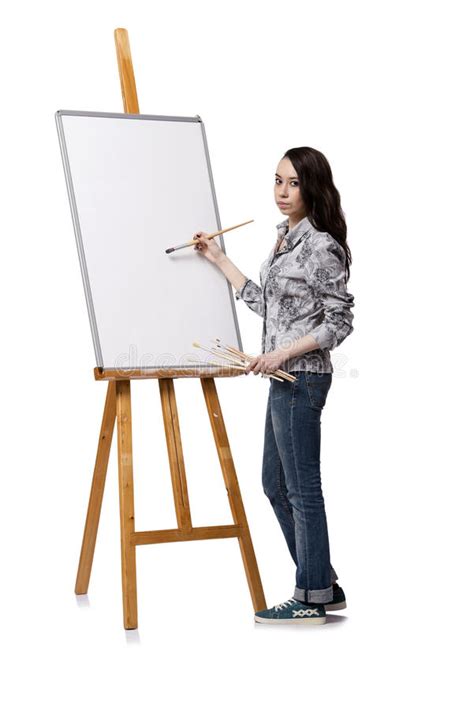 The Female Artist Drawing Picture Isolated On White Background Stock