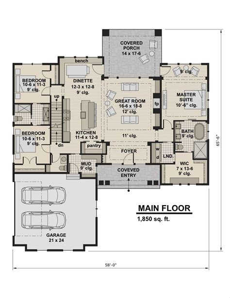 Craftsman Style House Plan 3 Beds 25 Baths 2300 Sqft Plan 51 584