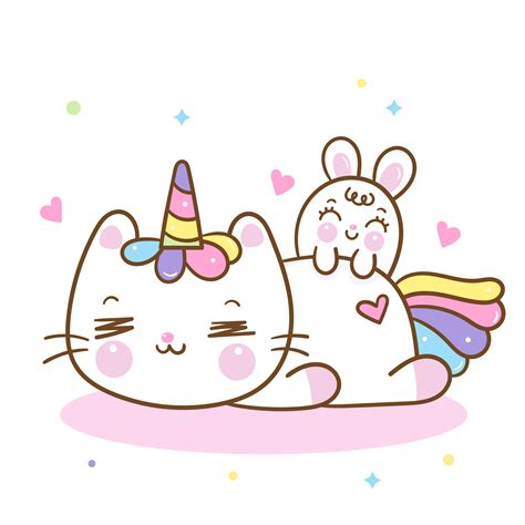 Cute Unicorn Cat Cartoon And Bunny Rabbit Sleep Sweet Dream Kawaii