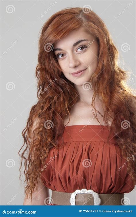 Portrait Of A Smiling Red Haired Girl Stock Image Image Of Glamour