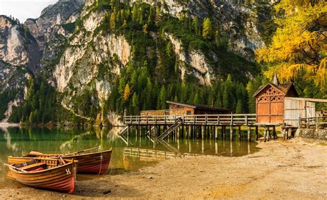 Boat Dock Lake Mountain Beach Forest Cliff Alps Trees Italy