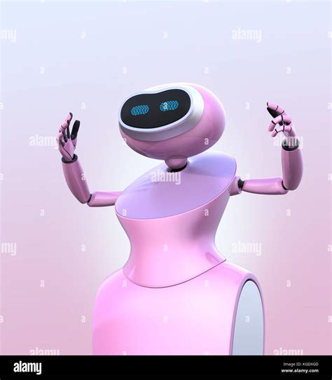 Pink Humanoid Robot Isolated On Pink Background 3d Rendering Image