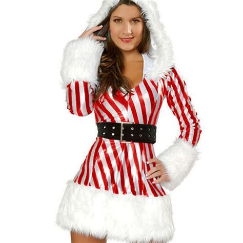 Sexy Candy Cane Costume Europe And The Usa New Red And White Striped Hooded Sweet Christmas