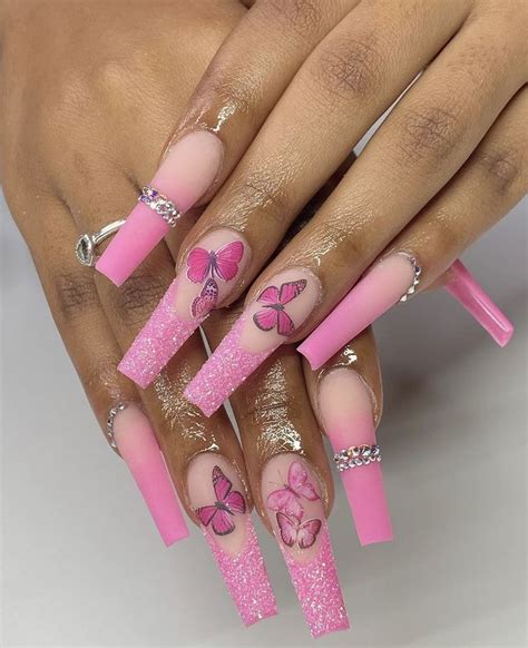 Follow Me For More 💗 Pink Acrylic Nails Pink Glitter Nails Long