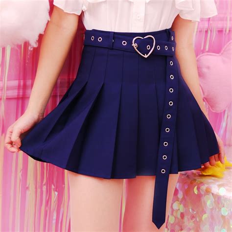 2018 Summer Women Mini Skirts High Waist Harajuku Cute Sweet Pleated Skirt With Heart Belt 4