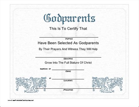 God Parents Printable Certificate
