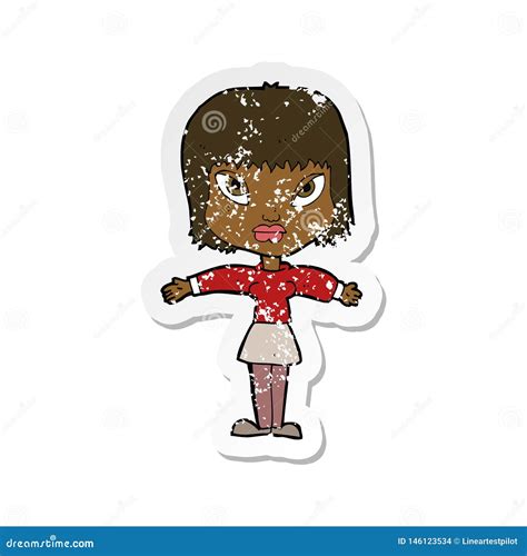 Retro Distressed Sticker Of A Cartoon Woman With Outstretched Arms Stock Vector Illustration