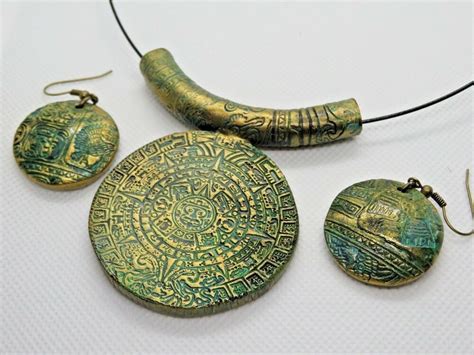 Mayan Calendar Unique Artisan Ancient Gold Aztec Necklace Pendant