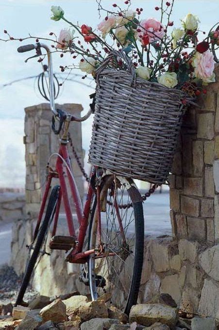 Flowers In Wicker Bike Basket Pretty Bike Pretty Bicycle Beautiful