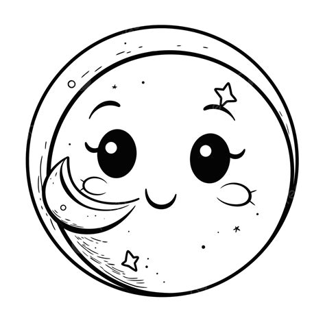 Cute Cartoon Moon Moon Coloring Page Outline Sketch Drawing Vector