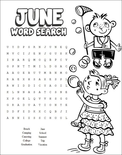 Summer Word Search Coloring Pages