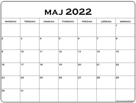 Maj 2022 Kalender Dansk Kalender Maj