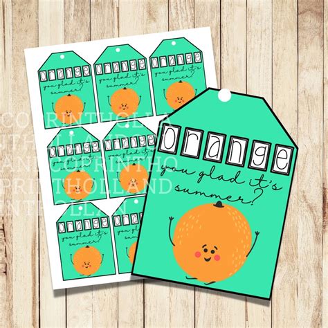 Orange You Glad Its Summer Printable Treat Tag End Of Etsy