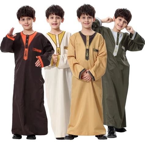 Fashion Muslim Child Boys Abaya Kaftan Jubah Thobe Dishdasha Islamic
